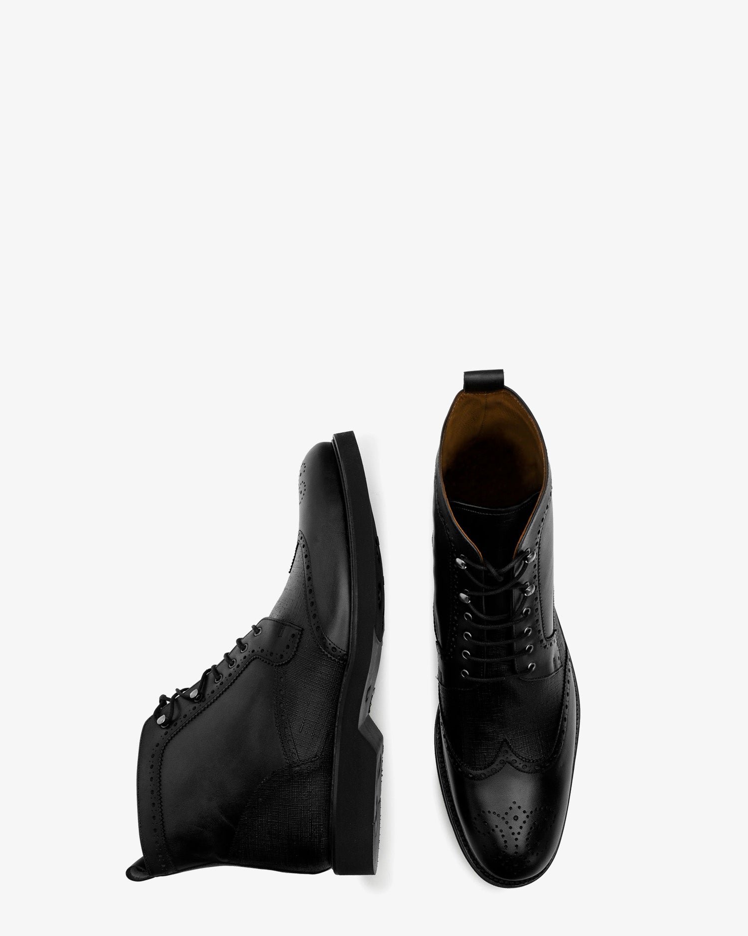 black wingtip dress boots Men's Lace-Up Boot In Leather Wingtip boots in Black leather