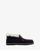 Navy blue ankle high slippers.