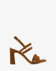 Strappy heeled sandals in brown suede leather