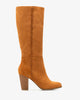 Hohe mid-calf boots aus camelfarbenem velourlederimitat