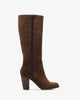 Hohe mid-calf boots aus braunem velourlederimitat