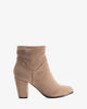 Heeled booties in light brown faux suede
