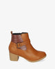 Heeled booties in camel colored faux leather