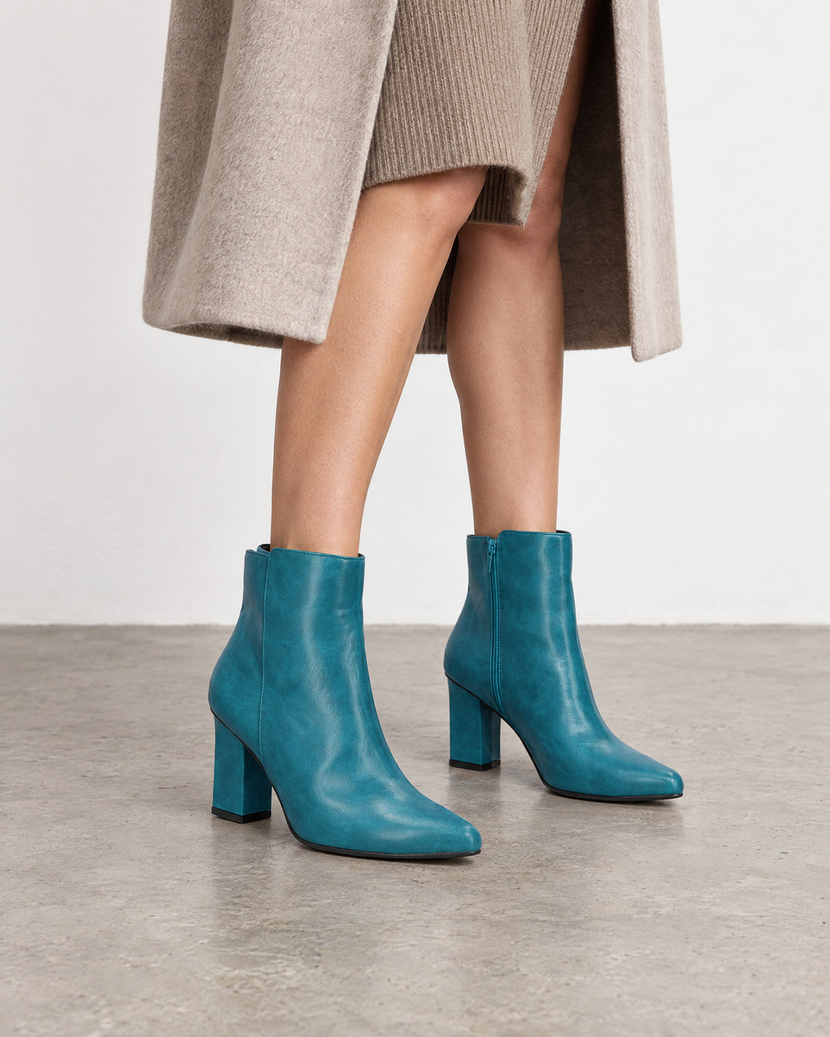 Bottine à talon en simili cuir bleu
