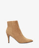 High-heeled booties in brown faux suede