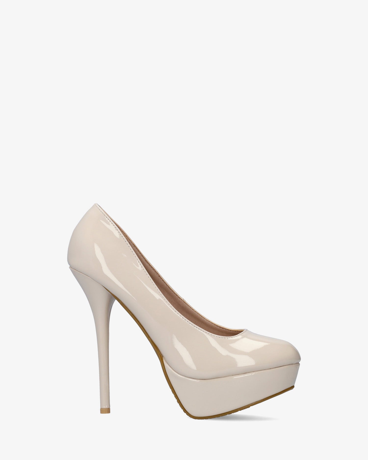 Décolleté in vernice beige con tacco da 14 cm