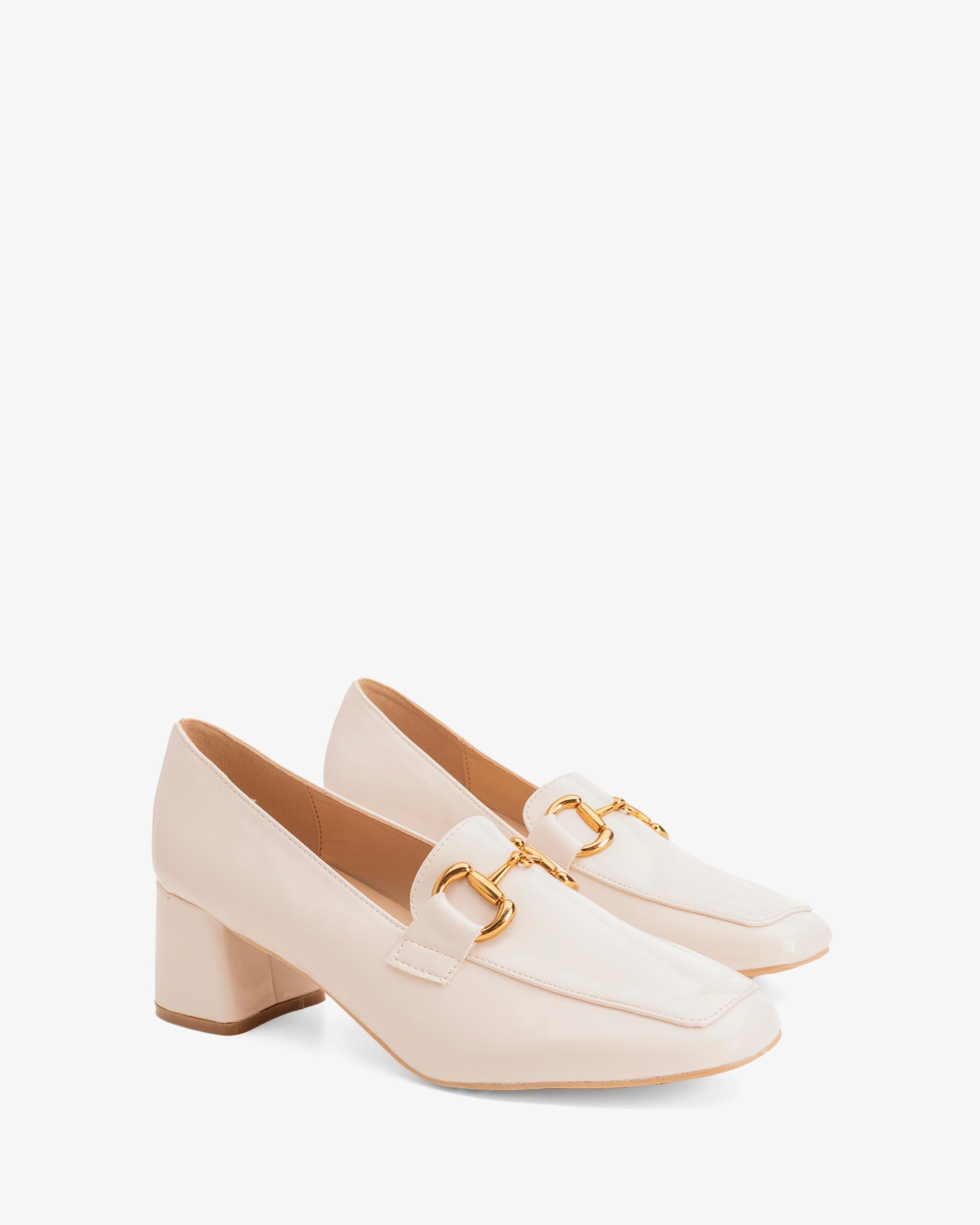 Mocassins talon en cuir vernis blanc – Andypola