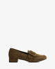 Moccasins in olive faux suede and buckle detail