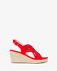 Red faux suede espadrilles with jute wedge