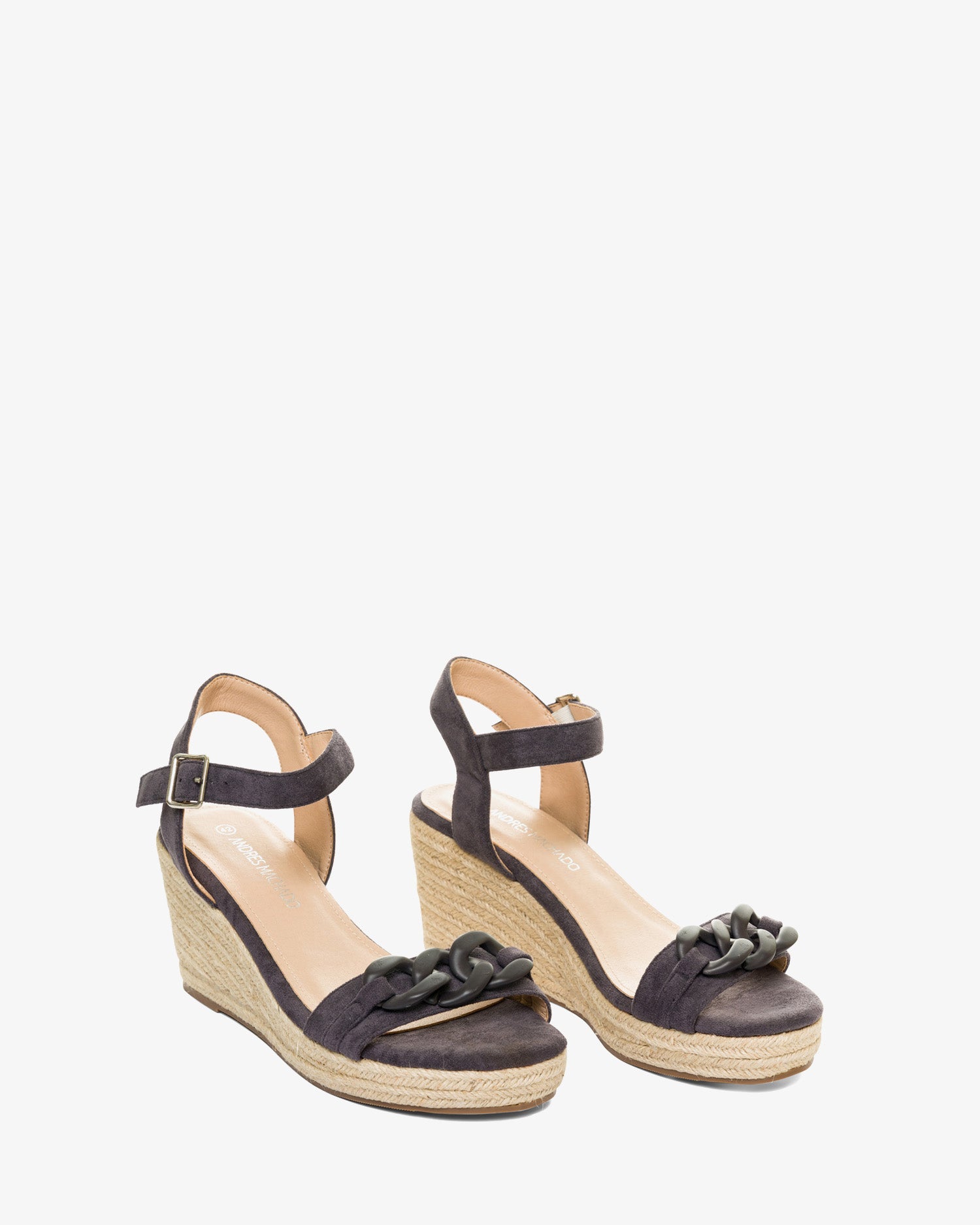 Alpargatas en símil ante gris con cuña en yute