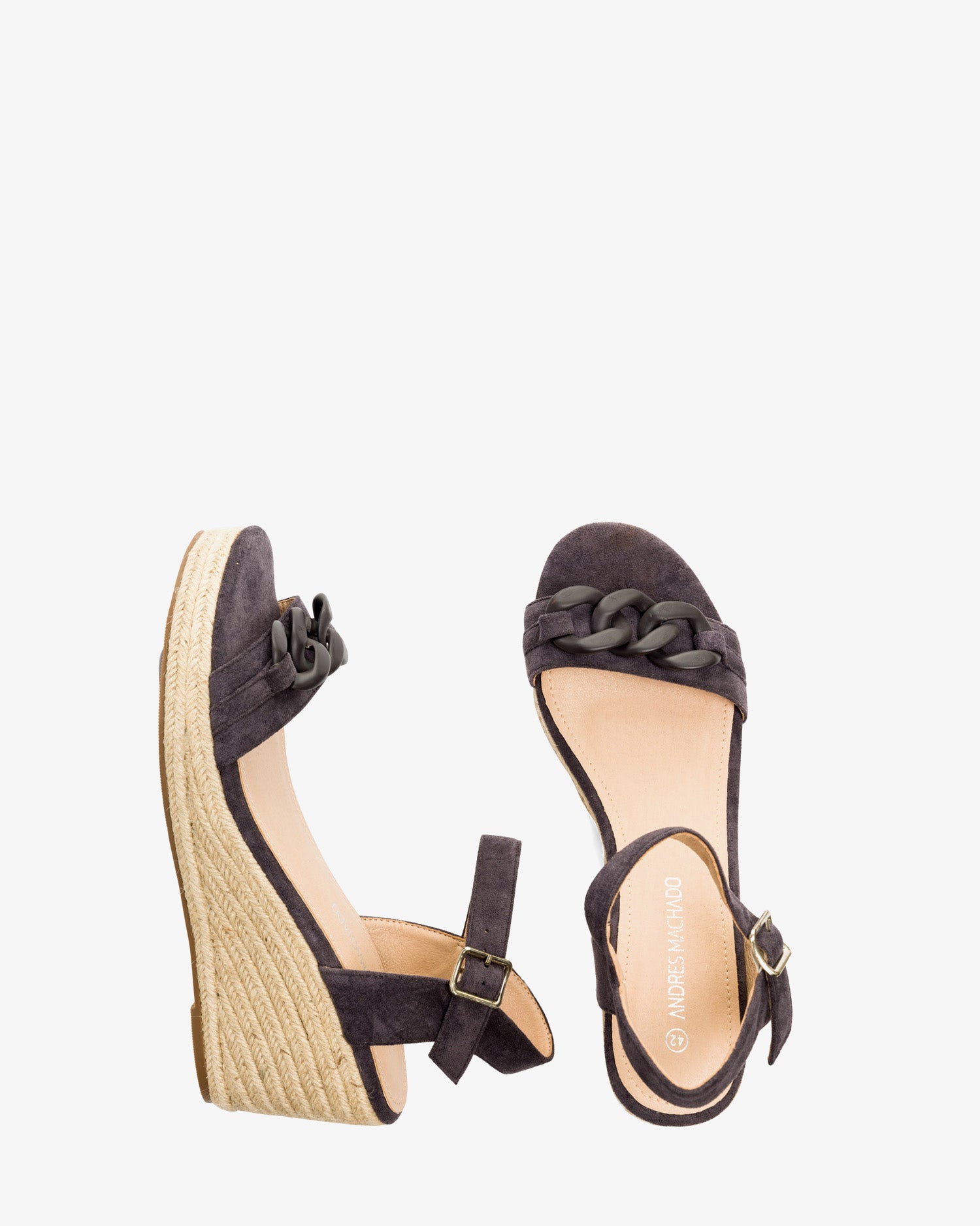 Alpargatas en símil ante gris con cuña en yute