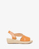 Camel faux leather sandals with jute wedge