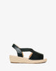Black faux leather sandals with jute wedge