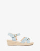 Light blue faux suede sandals with jute wedge
