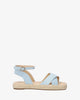 Light blue faux suede sandals with jute wedge
