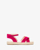 Fuchsia faux suede sandals with jute wedge