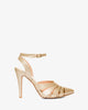 Gold faux leather- pointed toed court shoes