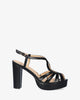 Embossed black faux patent sandals