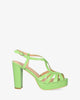 Embossed green faux patent sandals