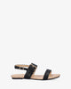 Black faux leather flat sandals
