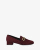 Moccasins in burgundy faux suede with chain detail