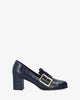 Moccasins in navy faux croc leather and buckle detail