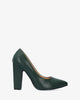 Green faux leather stilettos