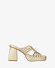 Squared heel golden faux suede mule