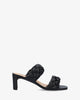 Soft black mule with a thin block heel
