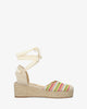 Wedge sandals in multi-colored fabric with jute wedge
