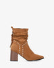 Brown faux suede cowboy high boots