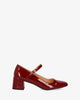 Patent garnet red faux leather heeled may jane