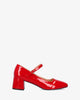 Patent red faux leather heeled may jane