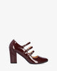 Heeled mary jane in garnet red patent soft leather