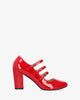 Heeled mary jane in red patent soft leather