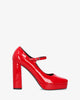 Heeled mary jane in soft patent red colour
