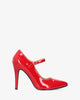 Red soft patent heeled mary jane