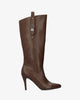 High heeled boots in brown soft faux leather