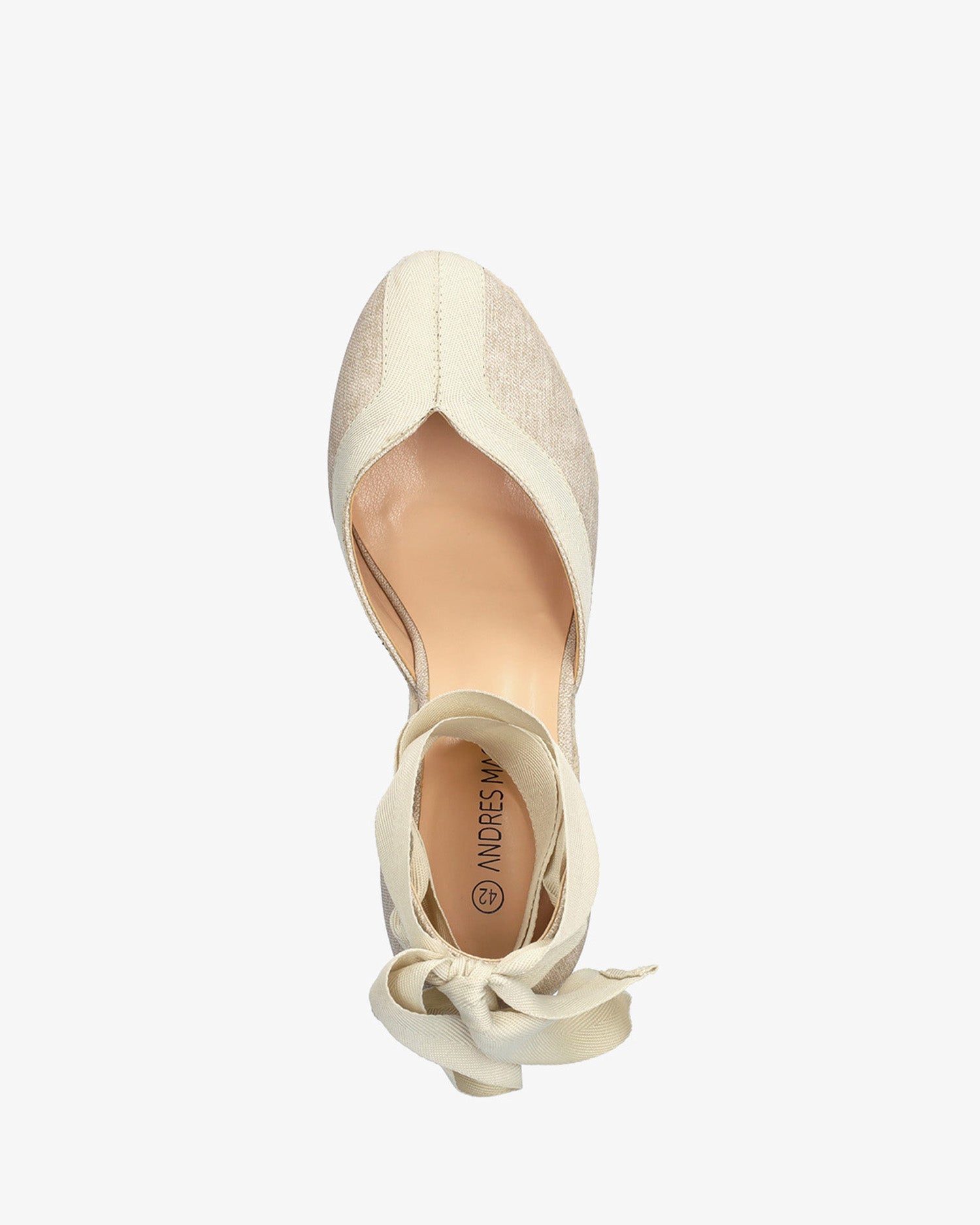 Sandalo in tessuto beige con zeppa in iuta