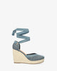 Turquoise fabric espadrilles with jute wedge
