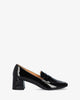 Heeled loafer in black patent