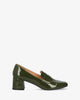 Heeled loafer in green patent