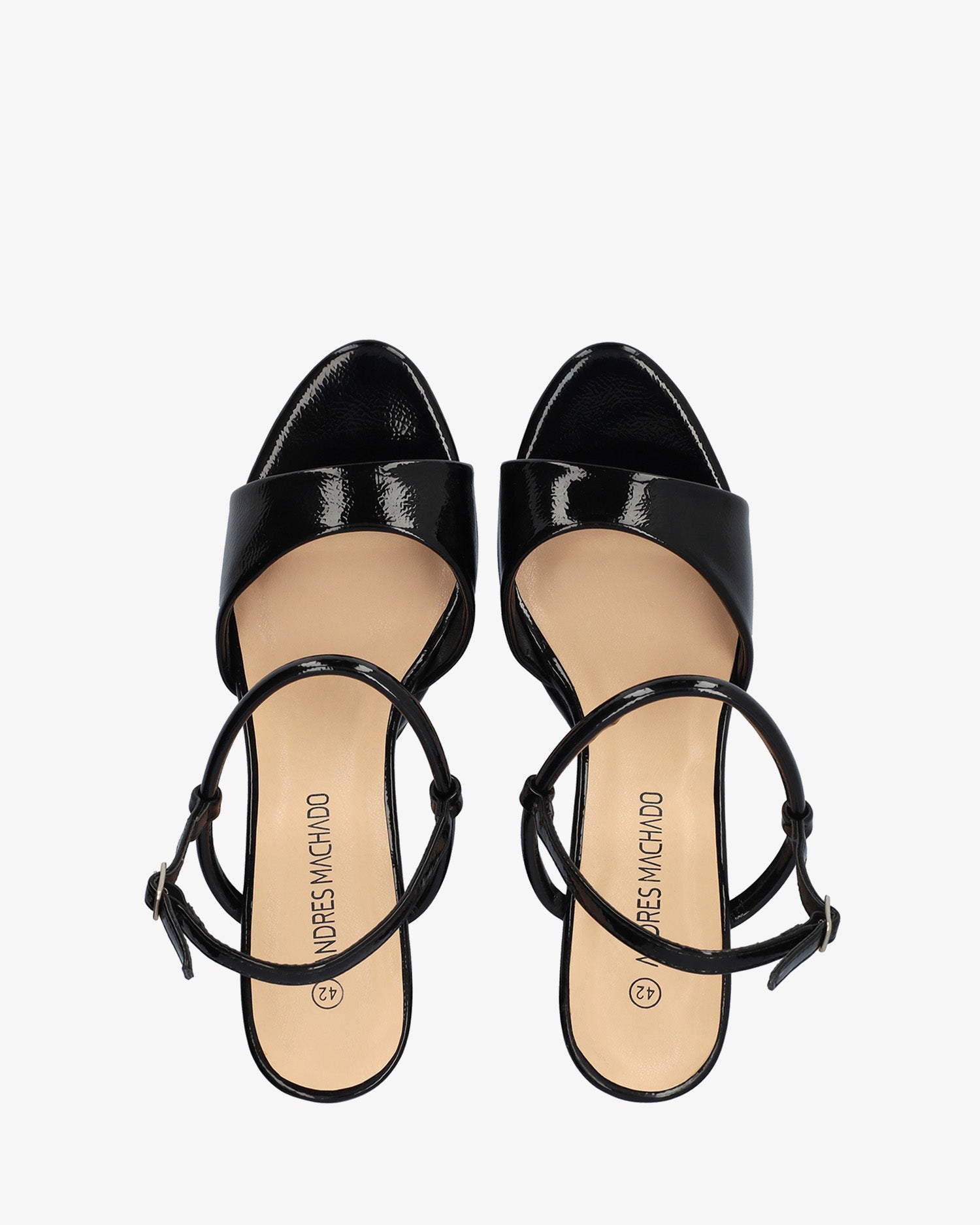 Sandale en vernis noir à talon large et haut