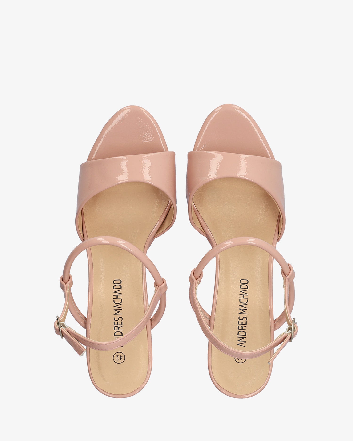 Sandale en vernis nude à talon large et haut