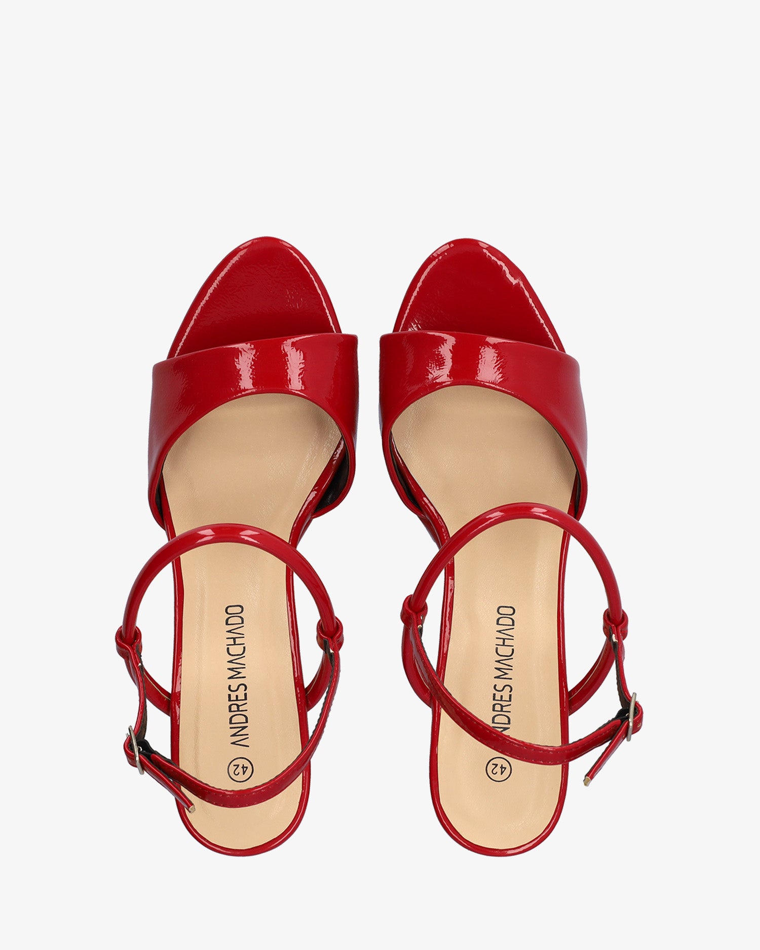 Sandale en vernis rouge à talon large et haut