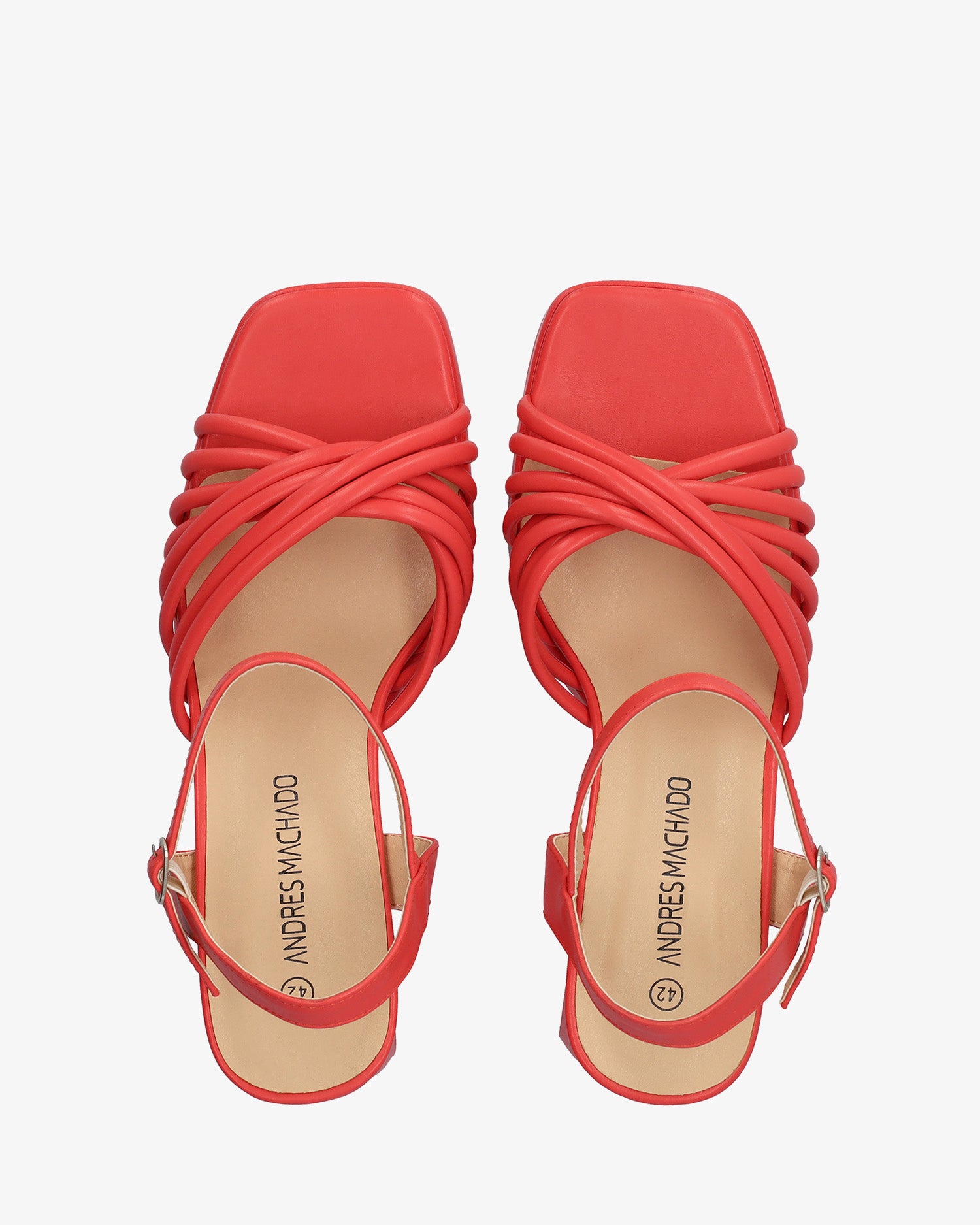 Sandale en soft corail à talon large et plateforme