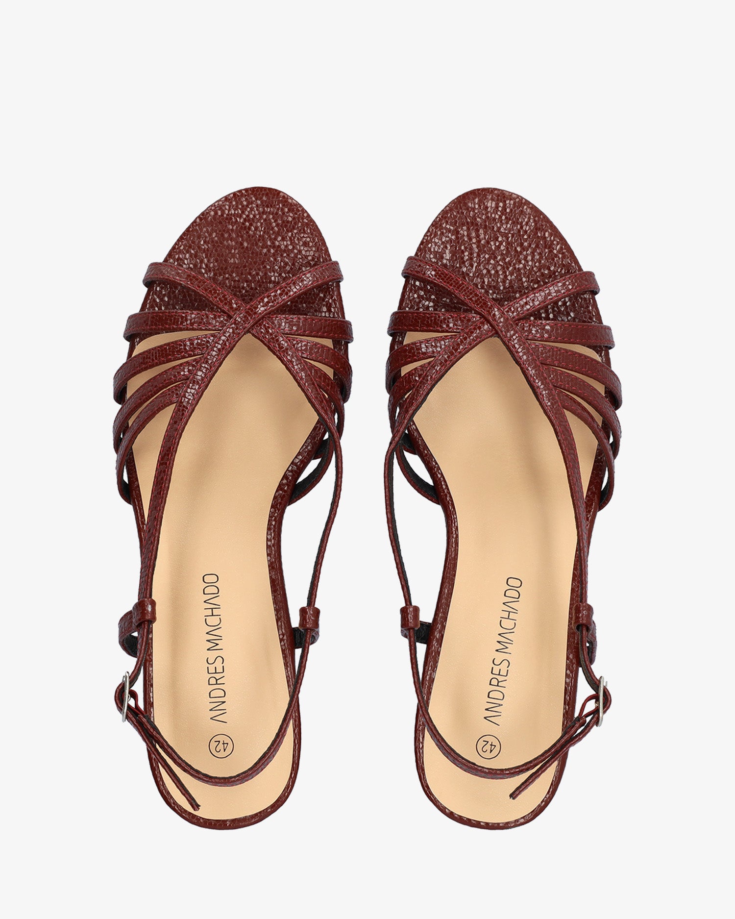 Sandalia destalonada de tacón ancho en soft burdeos