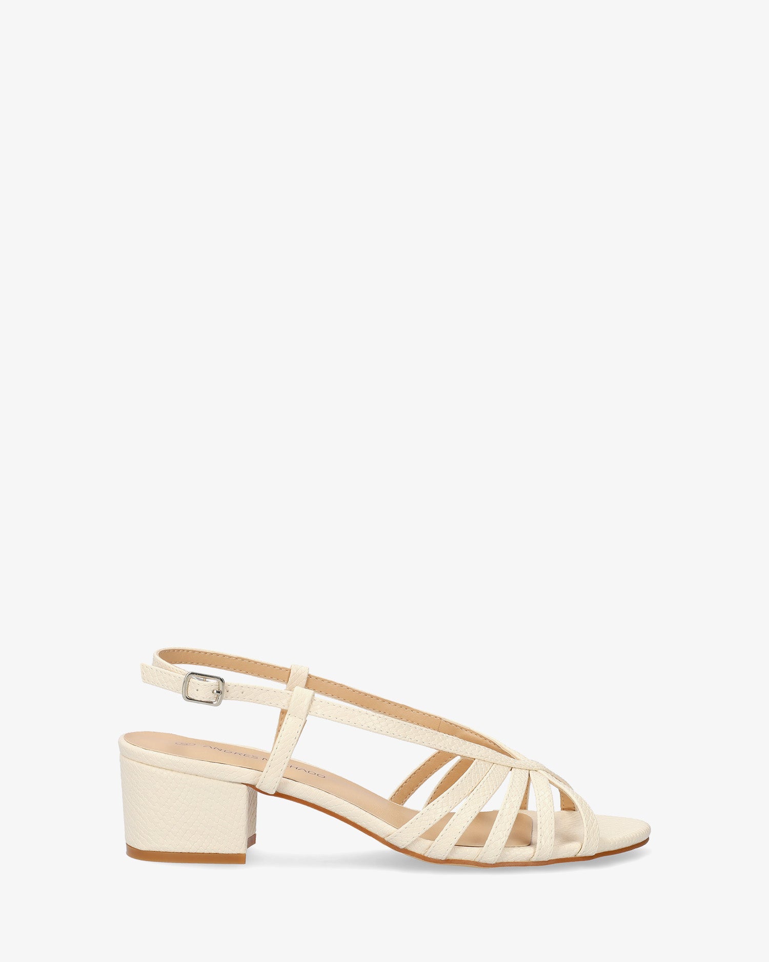 Soft ecru slingback sandal with a wide heel