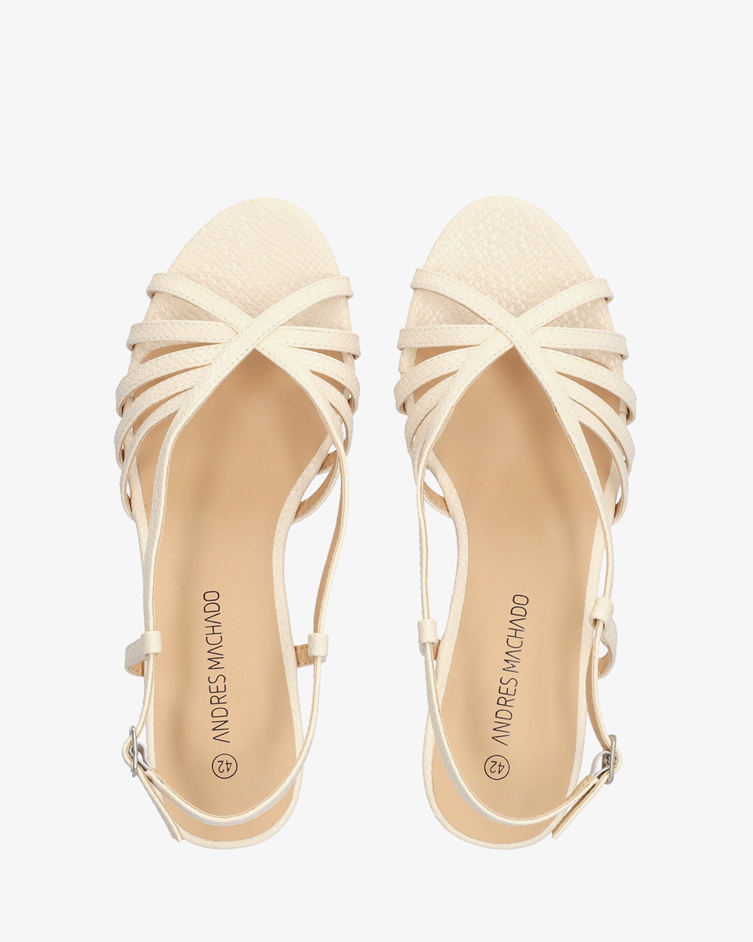 Soft ecru slingback sandal with a wide heel