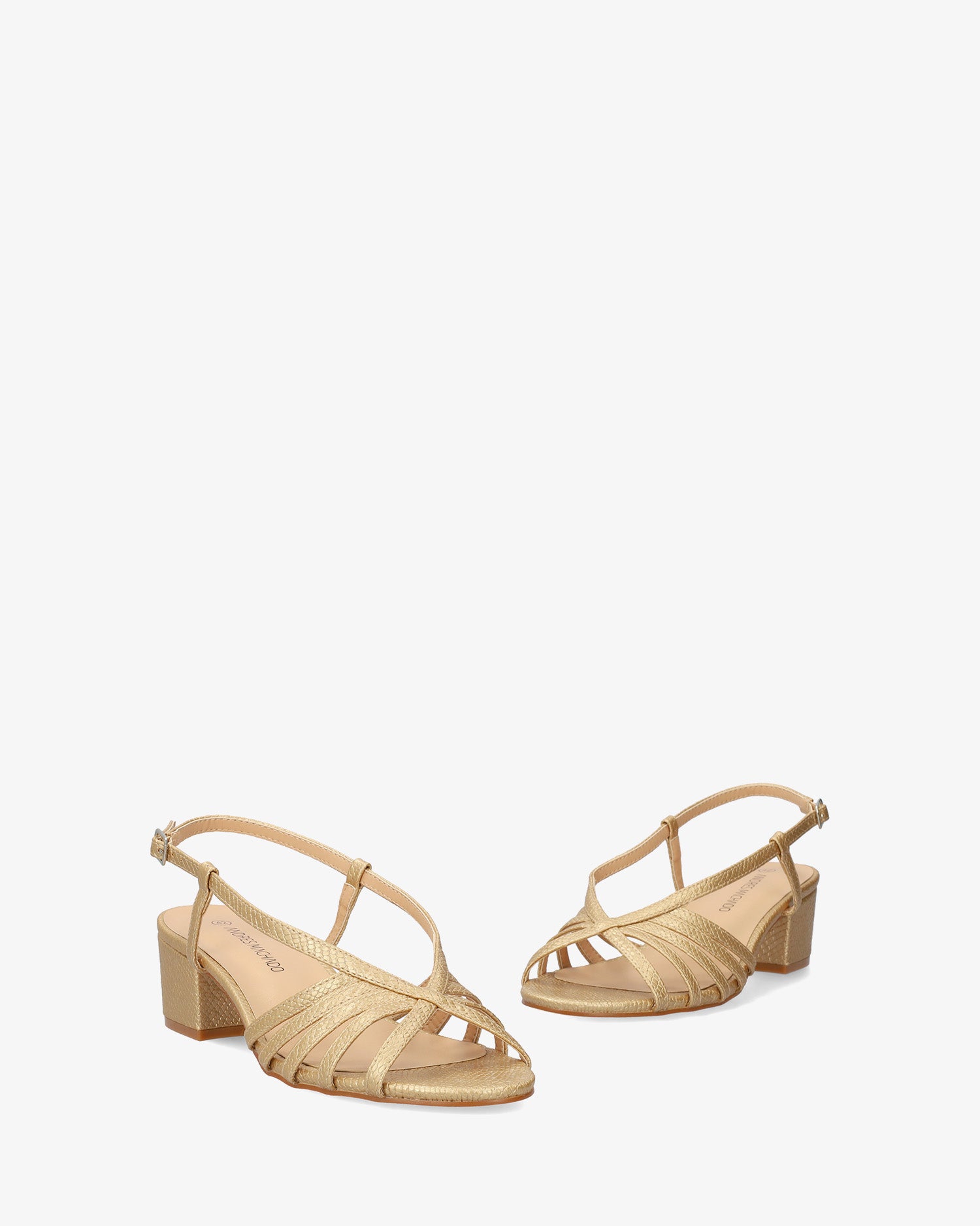 Sandalia destalonada de tacón ancho en soft dorado